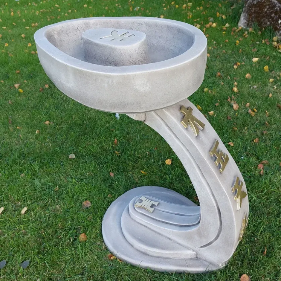 Statues & Sculptures Bird Baths^Curved Japanese Design Stone Garden Bird Bath