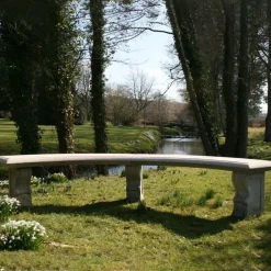 Statues & Sculptures Stone Benches^Curved Plain Double Stone Garden Bench