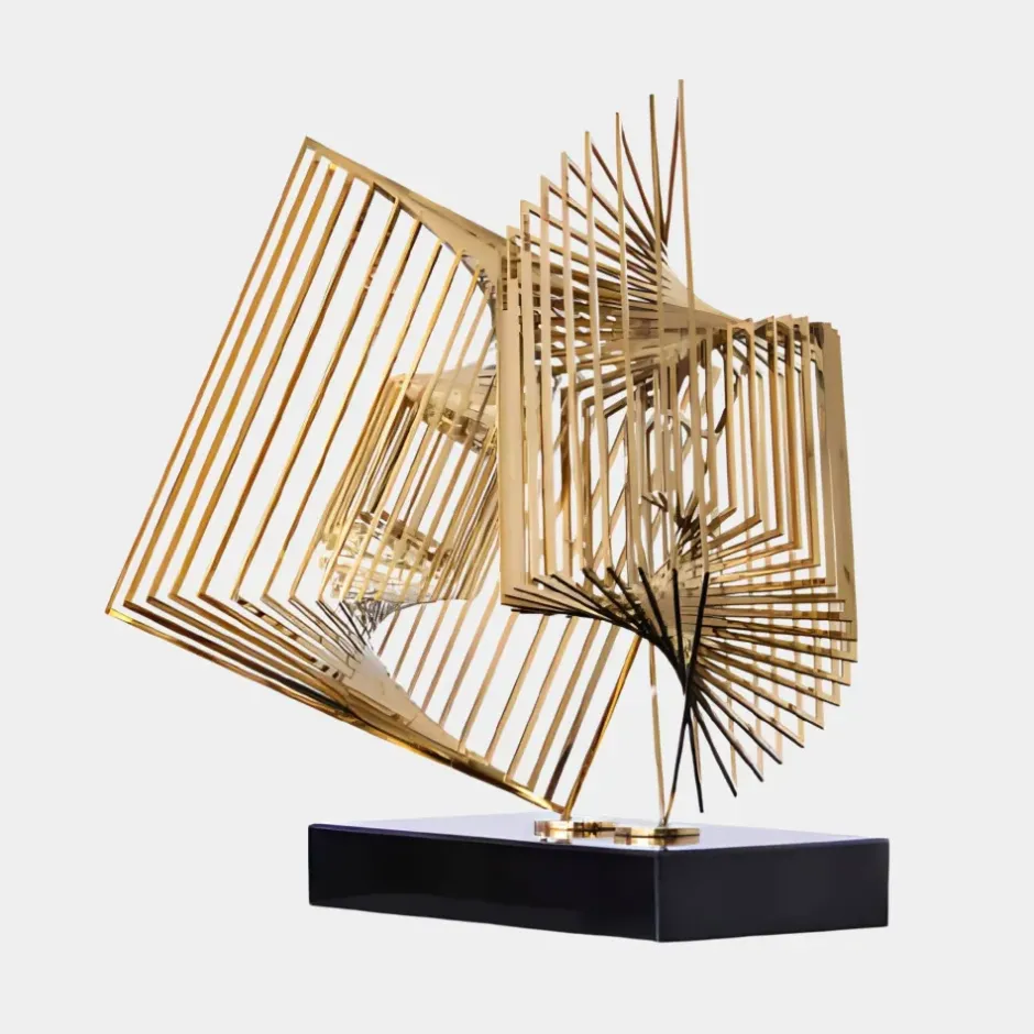 Statues & Sculptures Table Top|Abstract^Cyber Book 46cm Gold Metal Indoor Sculpture