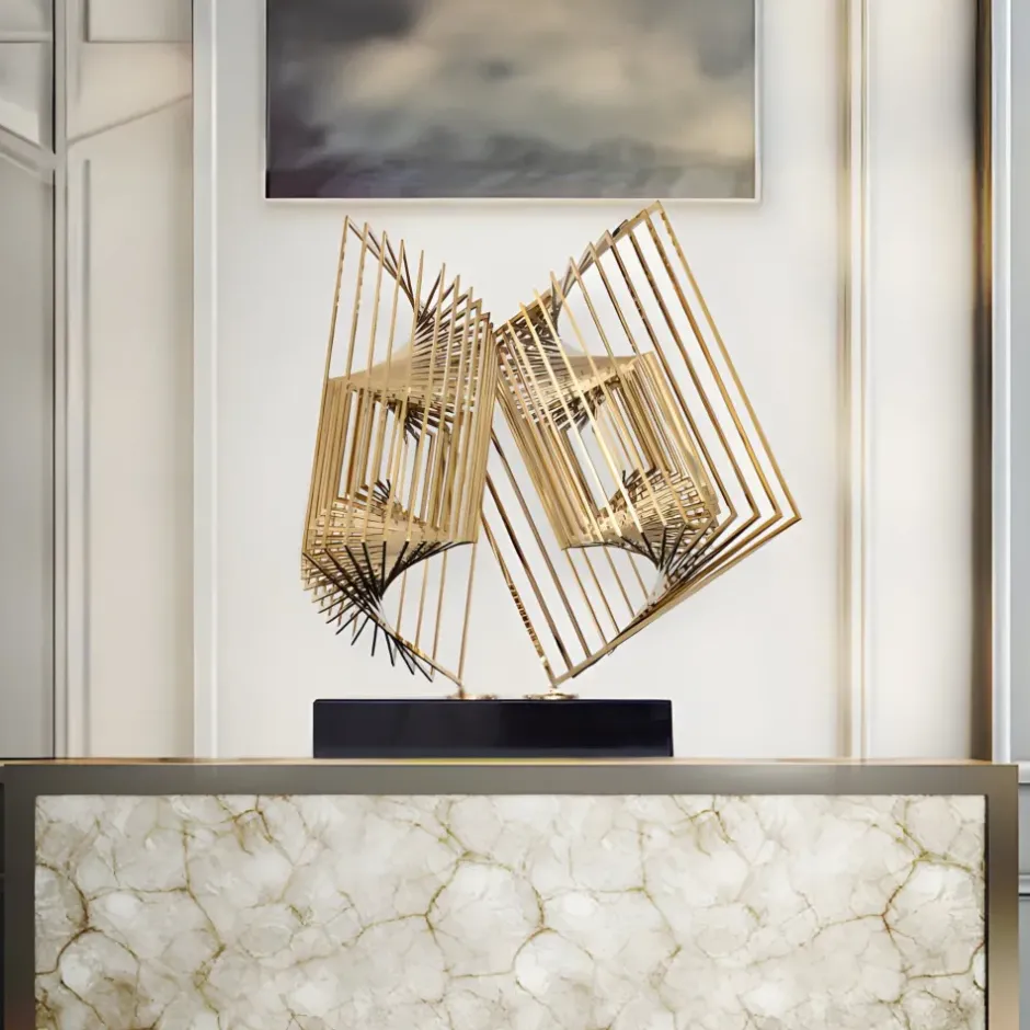 Statues & Sculptures Table Top|Abstract^Cyber Book 46cm Gold Metal Indoor Sculpture