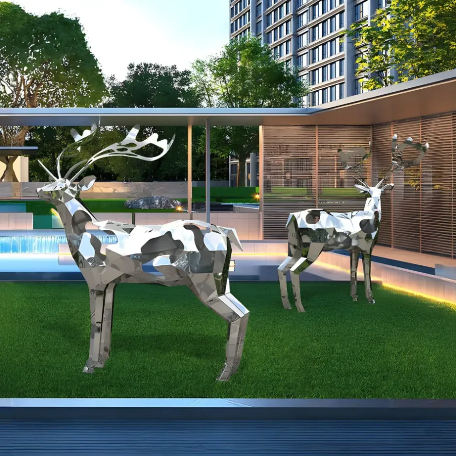Statues & Sculptures Wildlife|Stags & Deers^Deer 197cm Geometric Metal Garden Sculpture v1