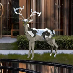 Statues & Sculptures Wildlife|Stags & Deers^Deer 197cm Geometric Metal Garden Sculpture v1