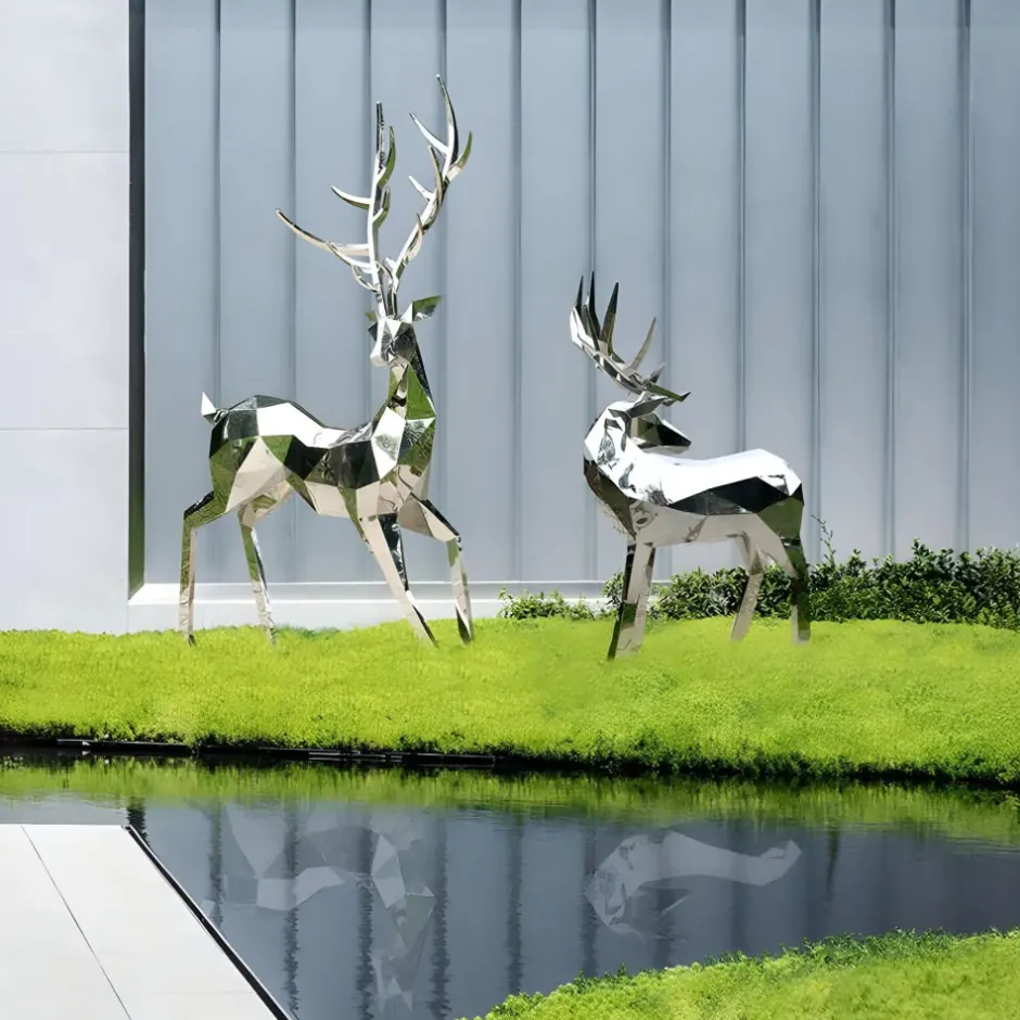 Statues & Sculptures Wildlife|Stags & Deers^Deer 204cm Geometric Metal Garden Sculpture