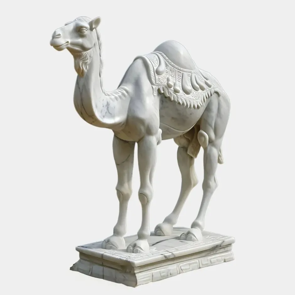 Statues & Sculptures Wildlife|Modern^Desert Camel 160cm White Marble Garden Statue v6