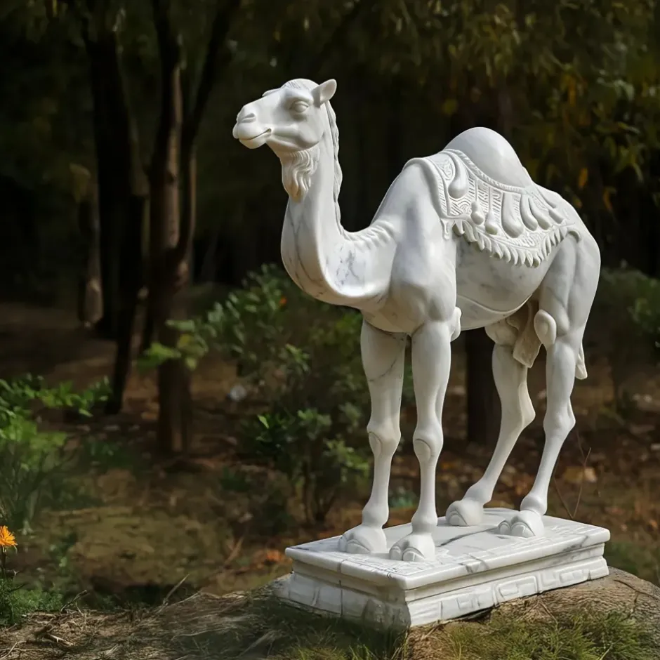 Statues & Sculptures Wildlife|Modern^Desert Camel 160cm White Marble Garden Statue v6