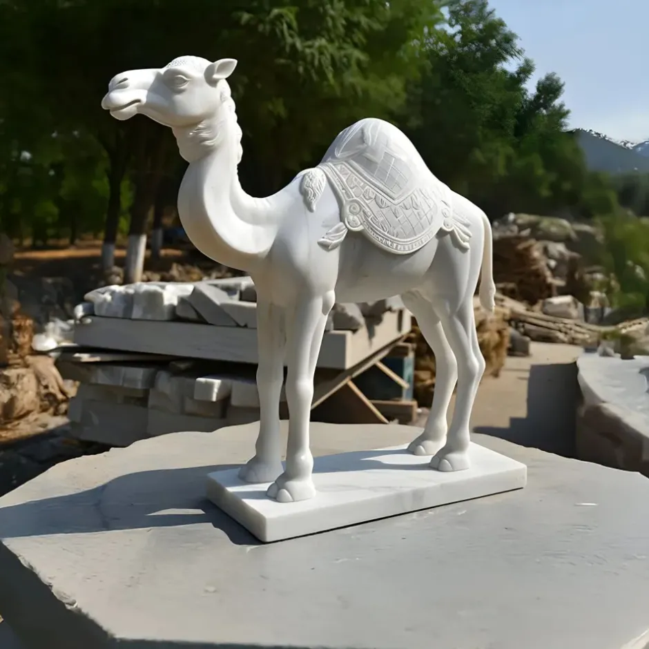 Statues & Sculptures Wildlife|Modern^Desert Camel 160cm White Marble Garden Statue v1