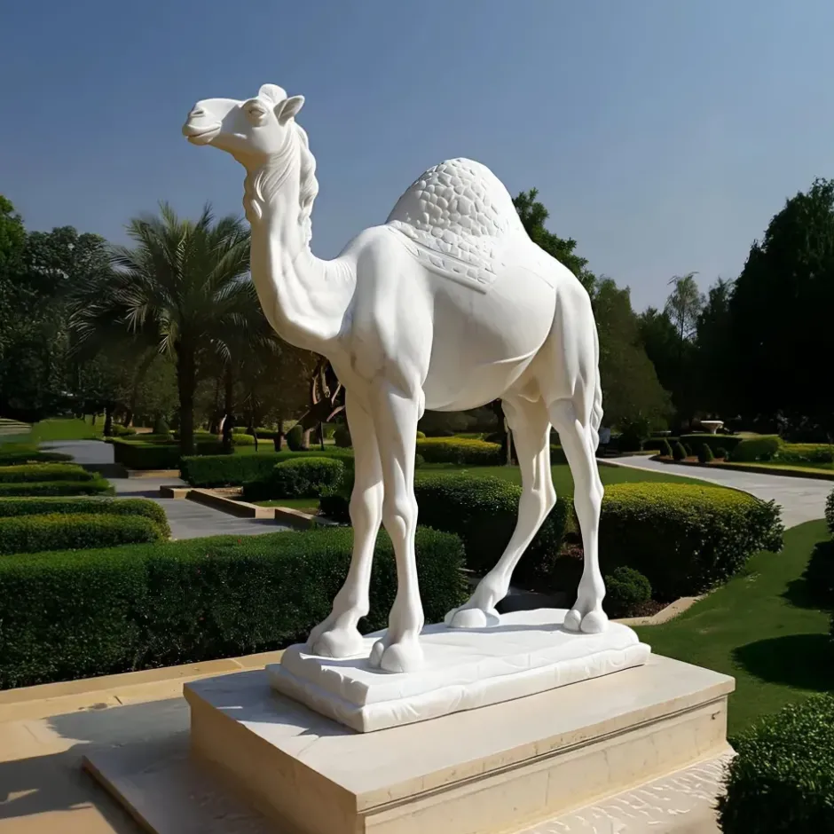 Statues & Sculptures Wildlife|Modern^Desert Camel 160cm White Marble Garden Statue v2