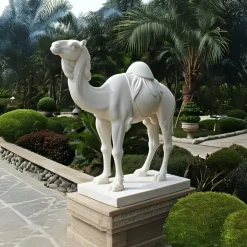 Statues & Sculptures Wildlife|Modern^Desert Camel 160cm White Marble Garden Statue v4