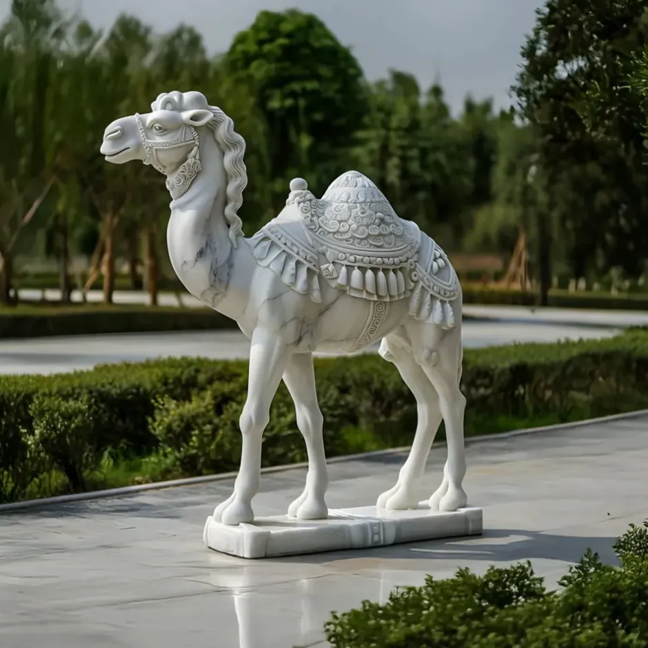 Statues & Sculptures Wildlife|Modern^Desert Camel 160cm White Marble Garden Statue v3