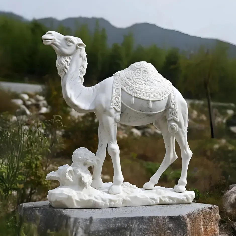 Statues & Sculptures Wildlife|Modern^Desert Camel 160cm White Marble Garden Statue v5