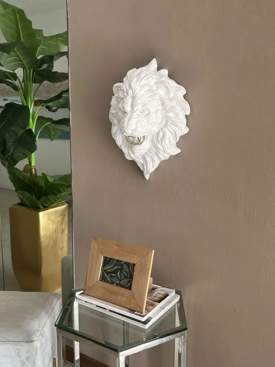 Statues & Sculptures Wall Art|Animals^Desert Lion 49cm White Resin Wall Sculpture