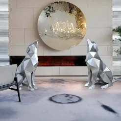 Statues & Sculptures Low Poly|Animals^Dog 100cm Silver Geometric Metal Garden Sculpture
