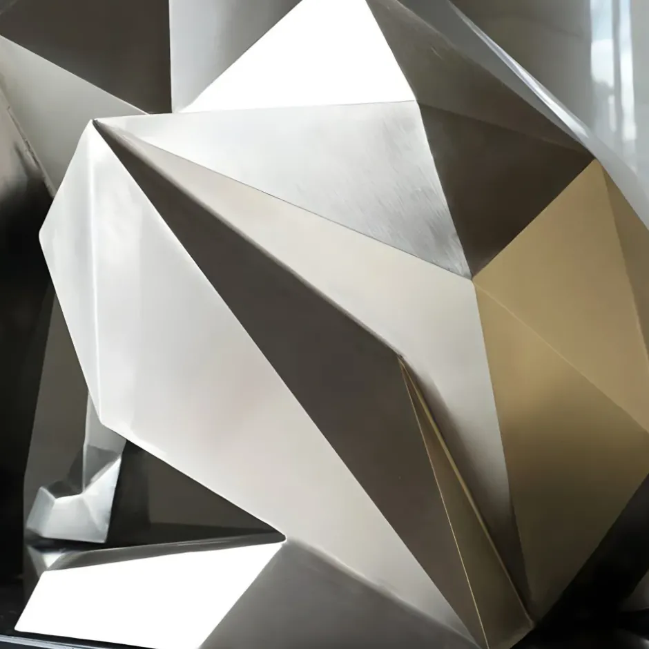 Statues & Sculptures Low Poly|Animals^Dog 100cm Silver Geometric Metal Garden Sculpture