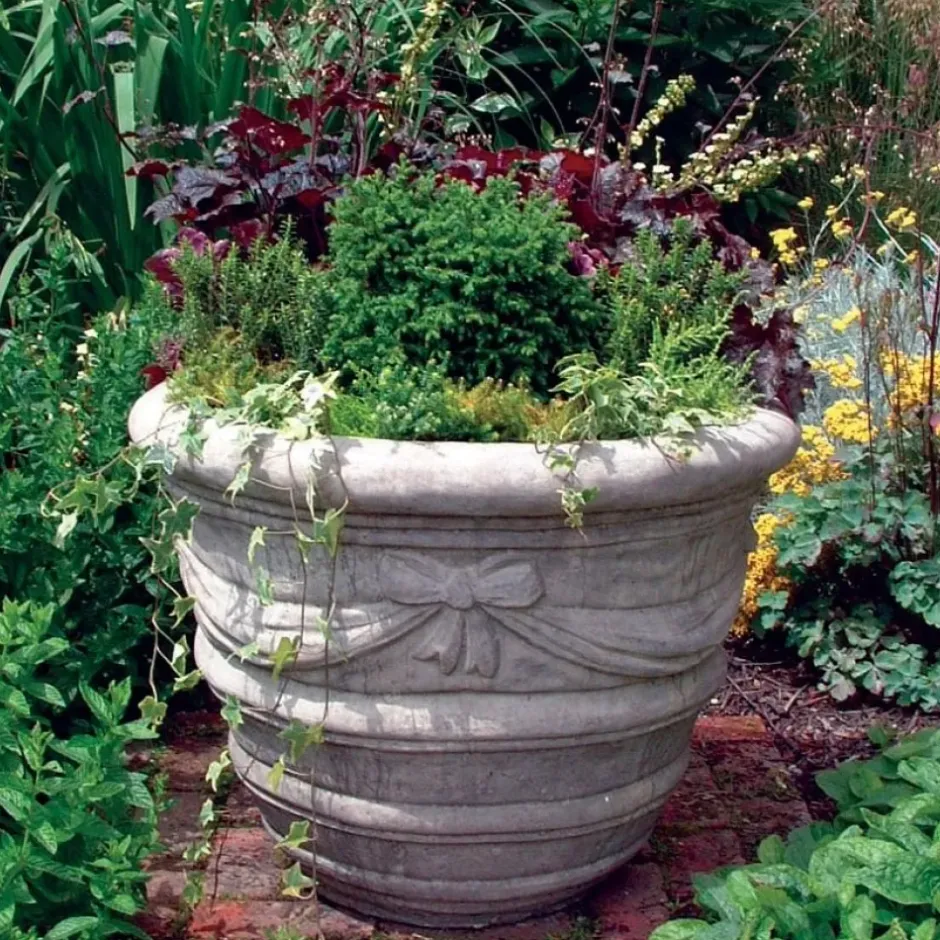 Statues & Sculptures Large|Round^Draped Vase Stone Garden Planter
