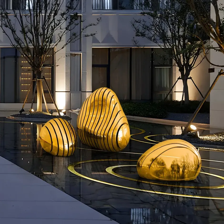 Statues & Sculptures Floor Standing|Abstract^Dynamic Pebbles 95cm Gold Metal Garden Sculptures