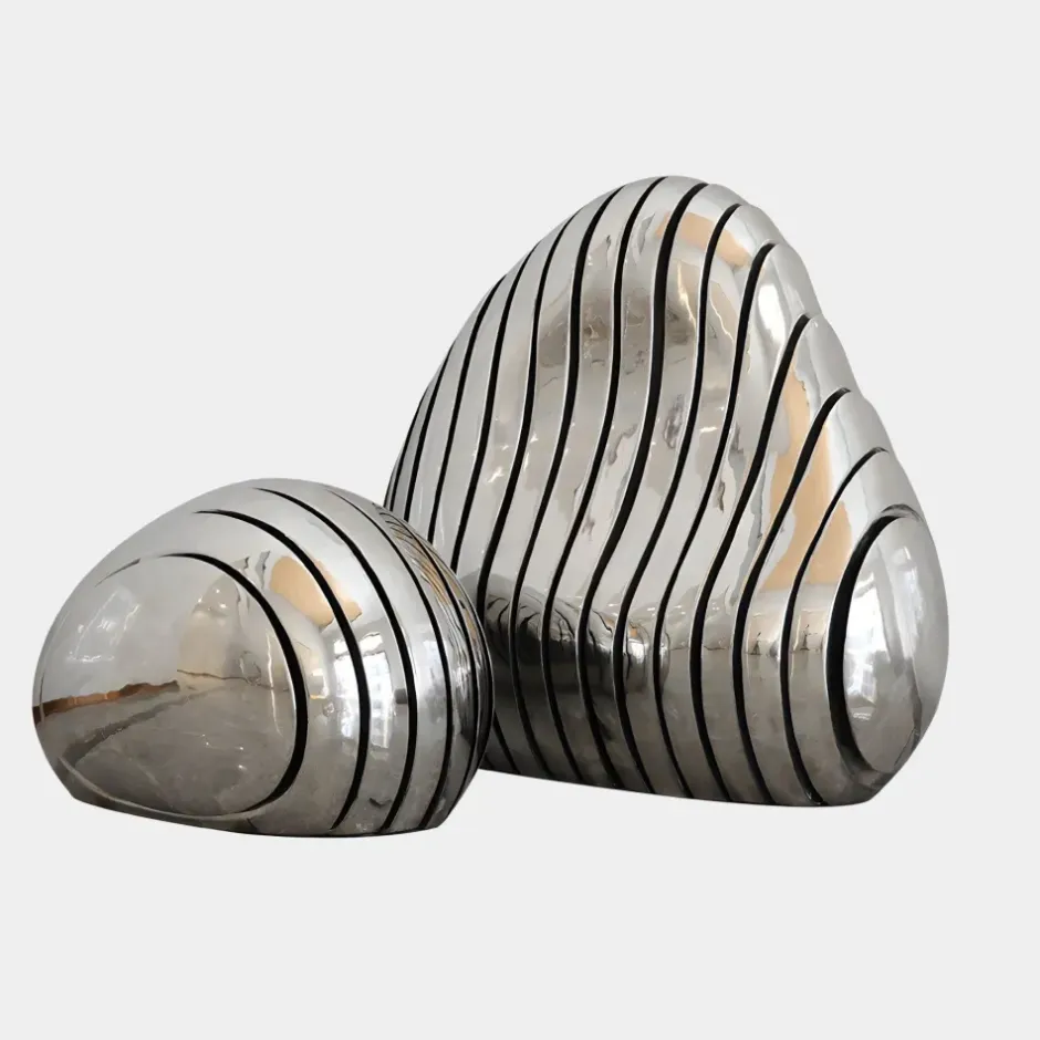 Statues & Sculptures Floor Standing|Abstract^Dynamic Pebbles 95cm Silver Metal Garden Sculptures
