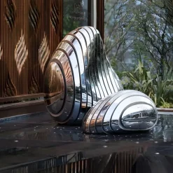 Statues & Sculptures Floor Standing|Abstract^Dynamic Pebbles 95cm Silver Metal Garden Sculptures