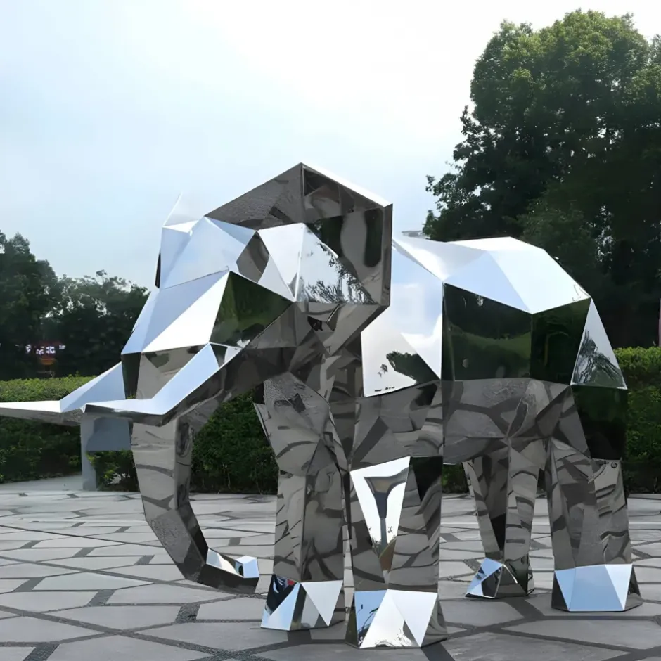 Statues & Sculptures Wildlife|Contemporary^Elephant 168cm Geometric Metal Garden Sculpture