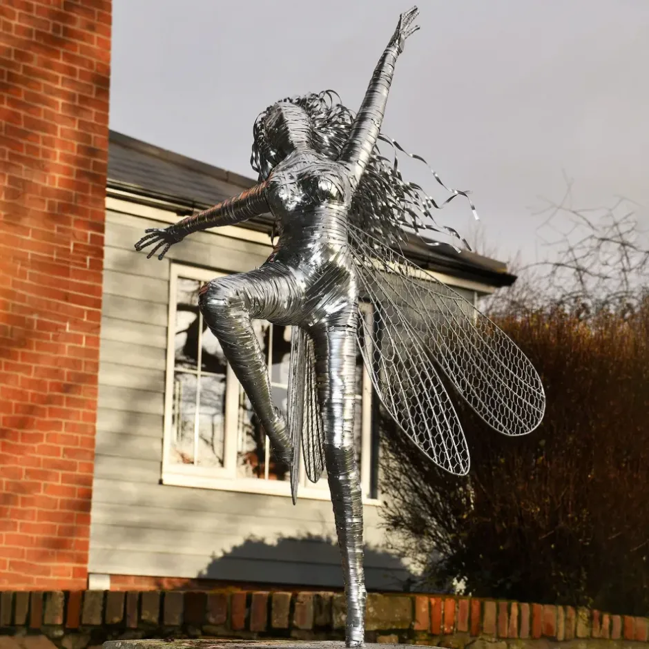 Statues & Sculptures Fairies^Elvina Fairy 90cm Metal Wire Garden Sculpture
