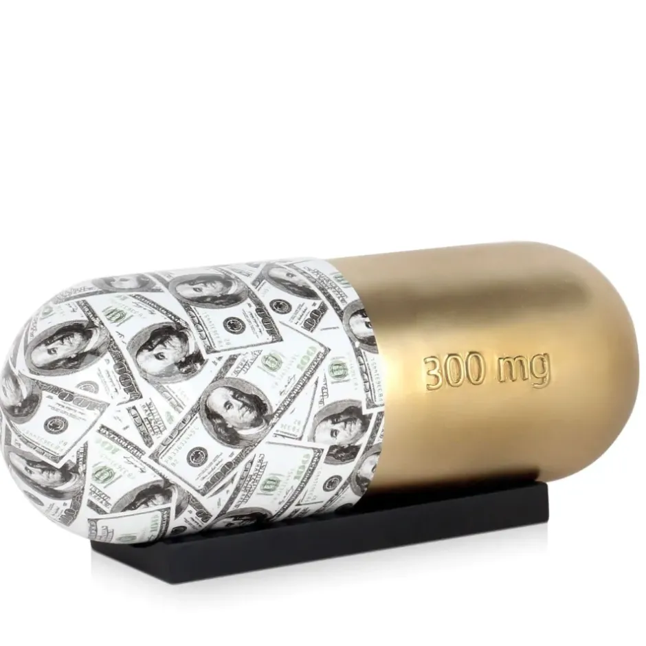 Statues & Sculptures Table Top|Contemporary^Eternal Wealth Pill 13cm Gold Resin Indoor Sculpture