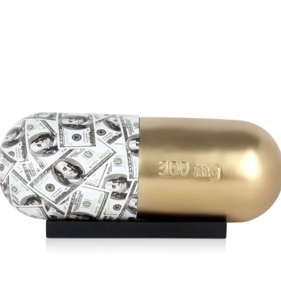 Statues & Sculptures Table Top|Contemporary^Eternal Wealth Pill 13cm Gold Resin Indoor Sculpture