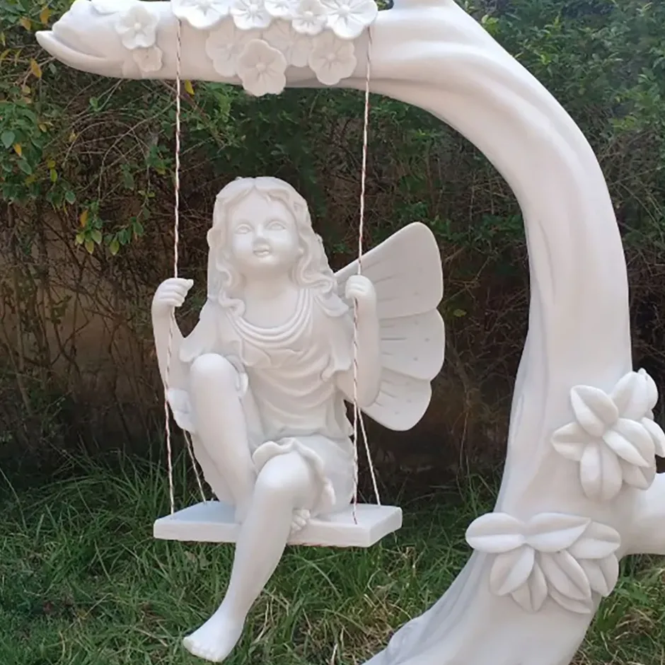 Statues & Sculptures Children|Fairies^Fairy on Swing 110cm Marble Resin Garden Ornament