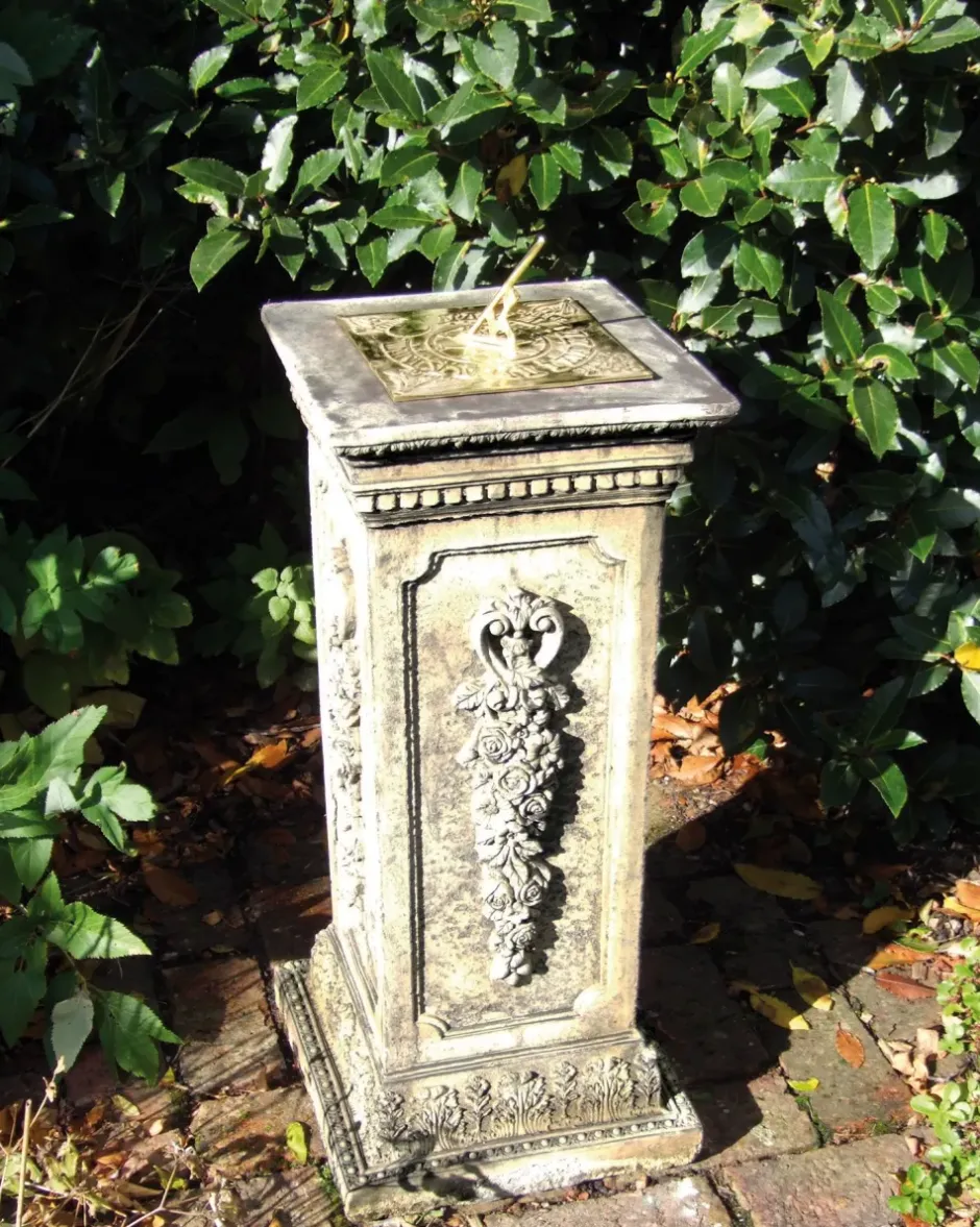 Statues & Sculptures Garden Sundials^Floral Brass Stone Garden Sundial