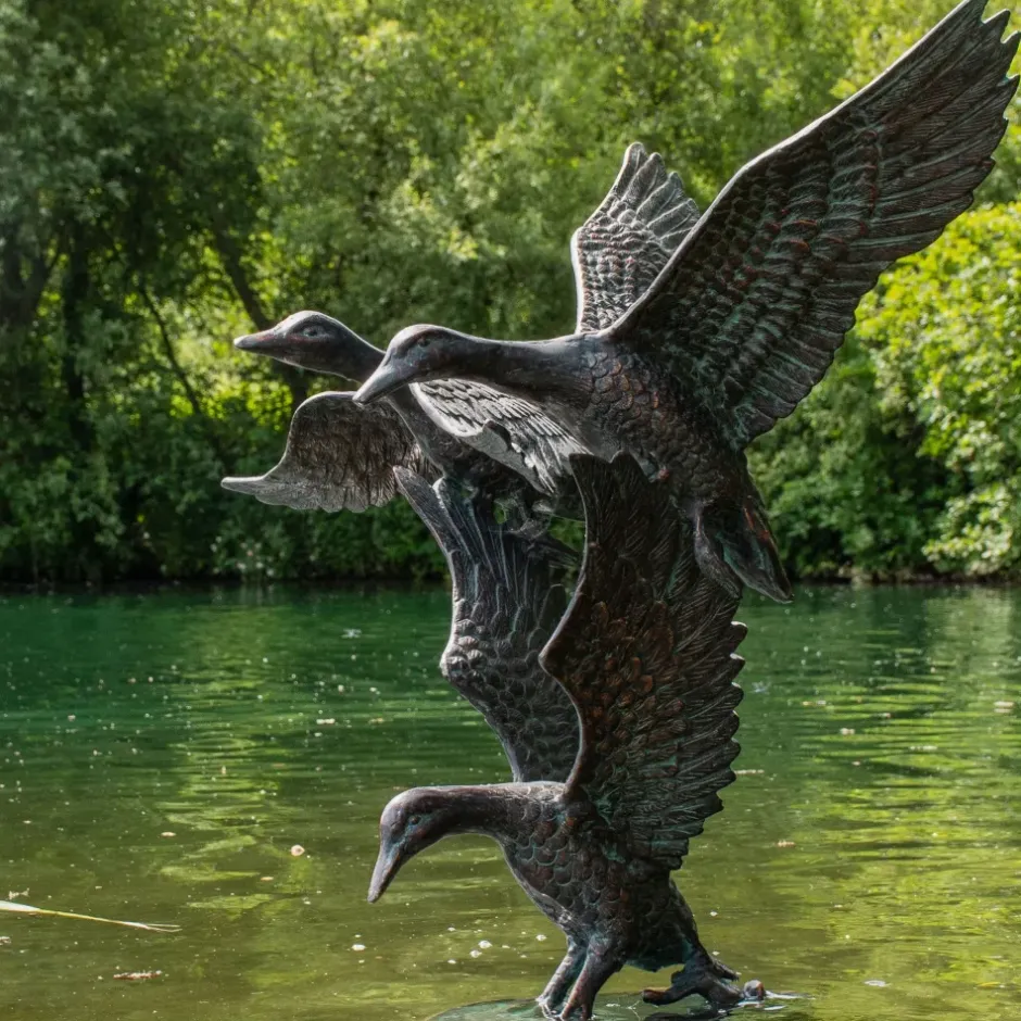 Statues & Sculptures Ducks^Flying Ducks 82cm Bronze Metal Garden Statue