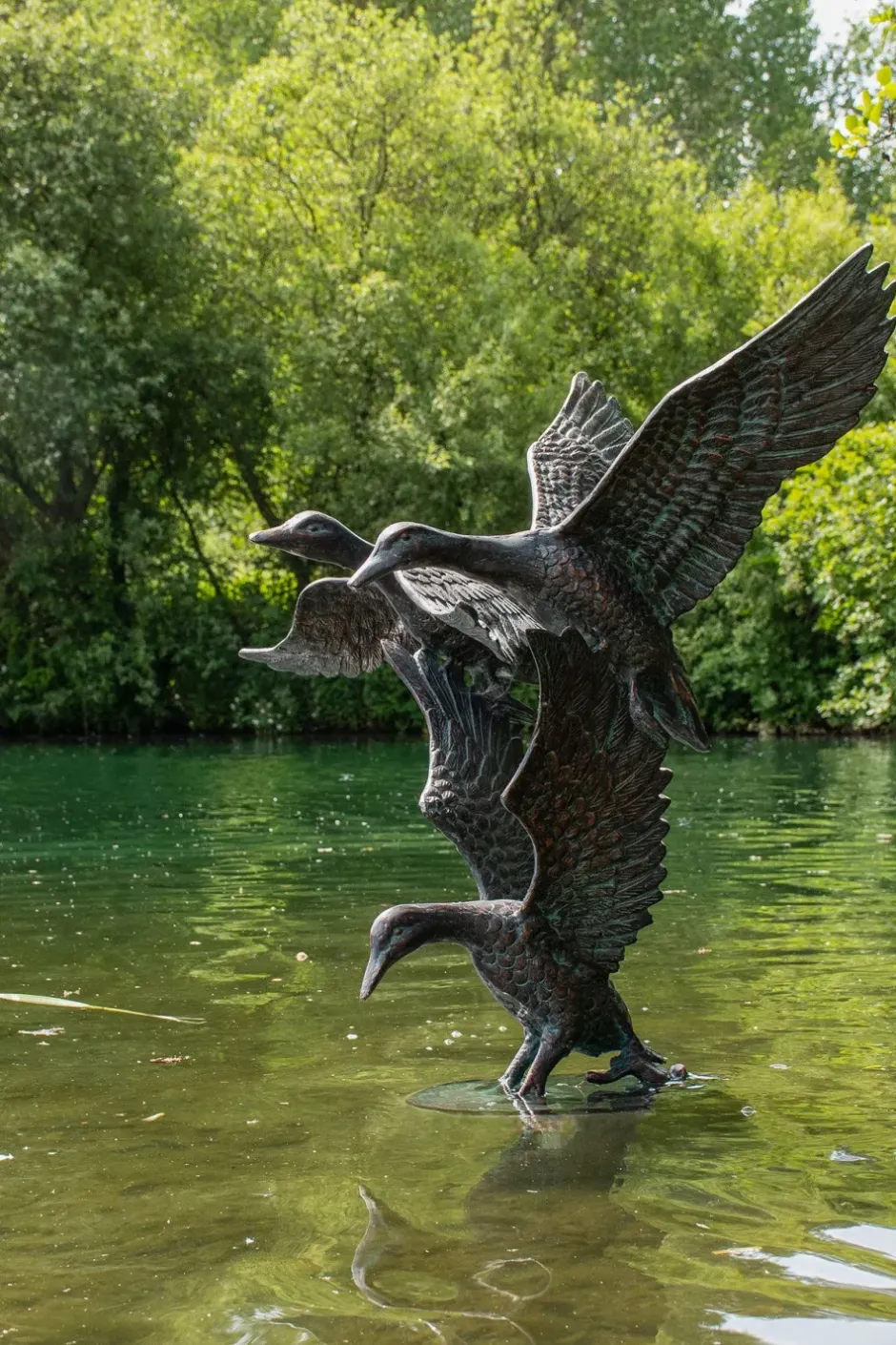 Statues & Sculptures Ducks^Flying Ducks 82cm Bronze Metal Garden Statue