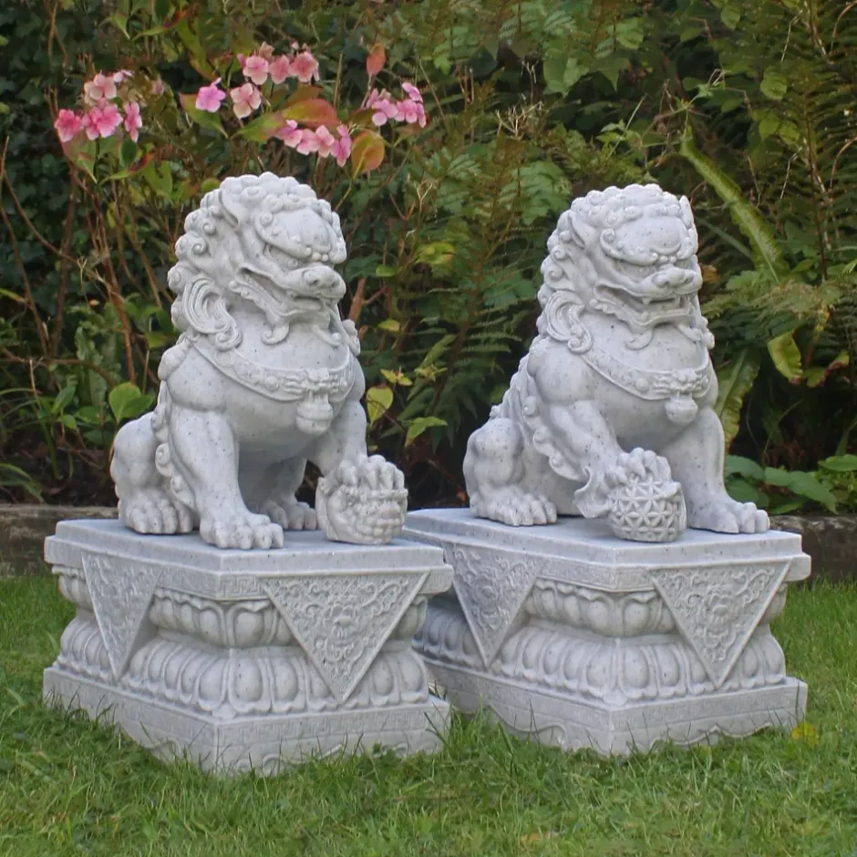 Statues & Sculptures Lions^Foo Dogs 45cm Granite Chinese Garden Statues