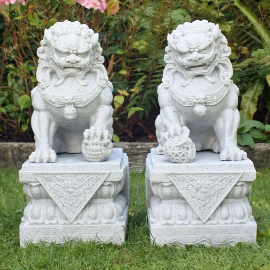 Statues & Sculptures Lions^Foo Dogs 45cm Granite Chinese Garden Statues