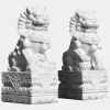 Statues & Sculptures Lions^Foo Dogs 120cm White Marble Garden Statues