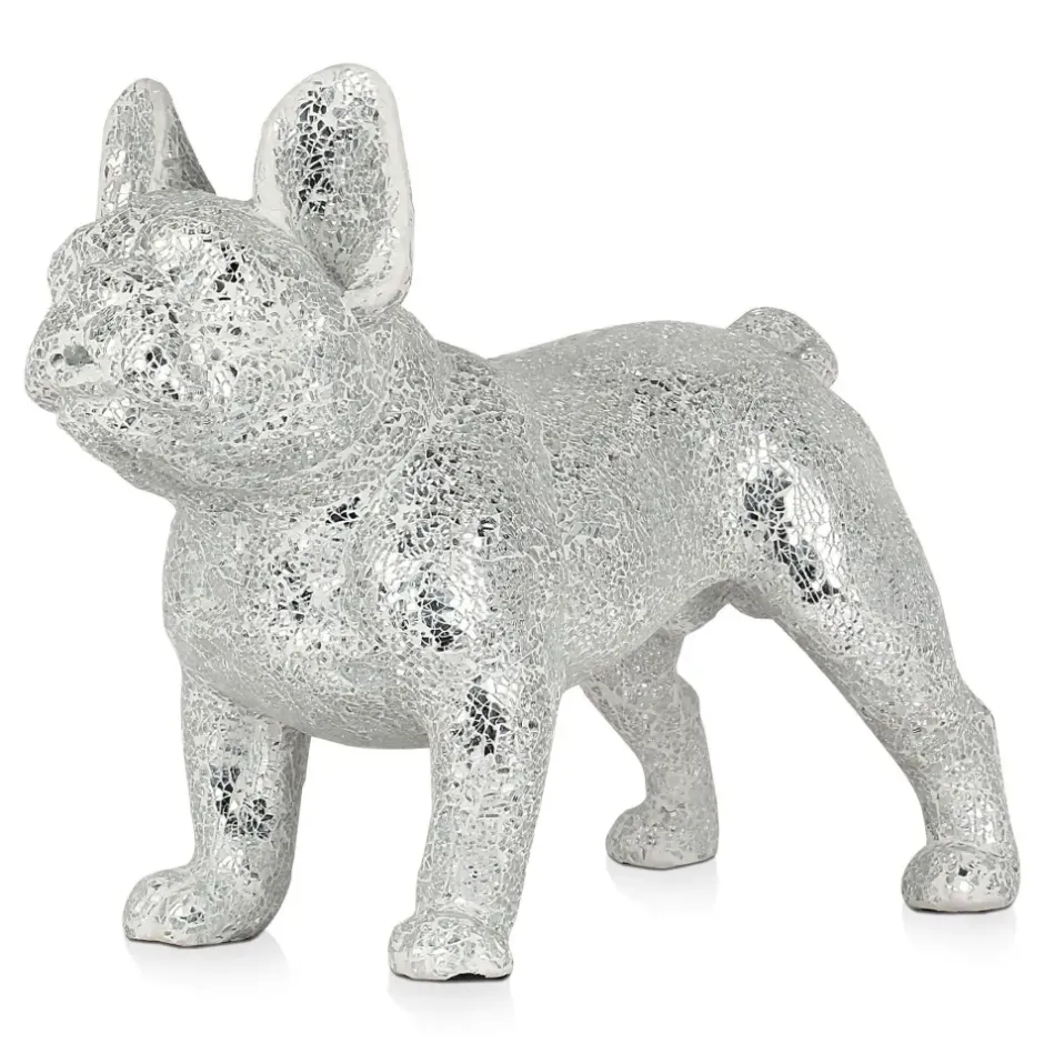 Statues & Sculptures Table Top|Floor Standing^French Bulldog 38cm Silver Resin Indoor Sculpture