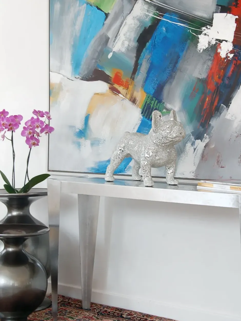 Statues & Sculptures Table Top|Floor Standing^French Bulldog 38cm Silver Resin Indoor Sculpture