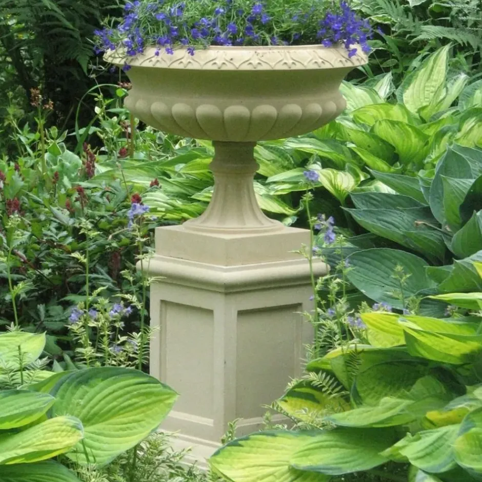 Statues & Sculptures Large|Round^Georgian Tazza Stone Garden Planter on Pedestal