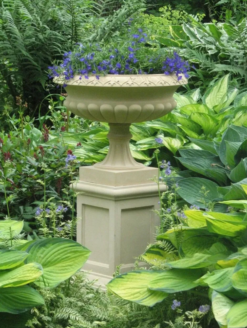 Statues & Sculptures Large|Round^Georgian Tazza Stone Garden Planter on Pedestal
