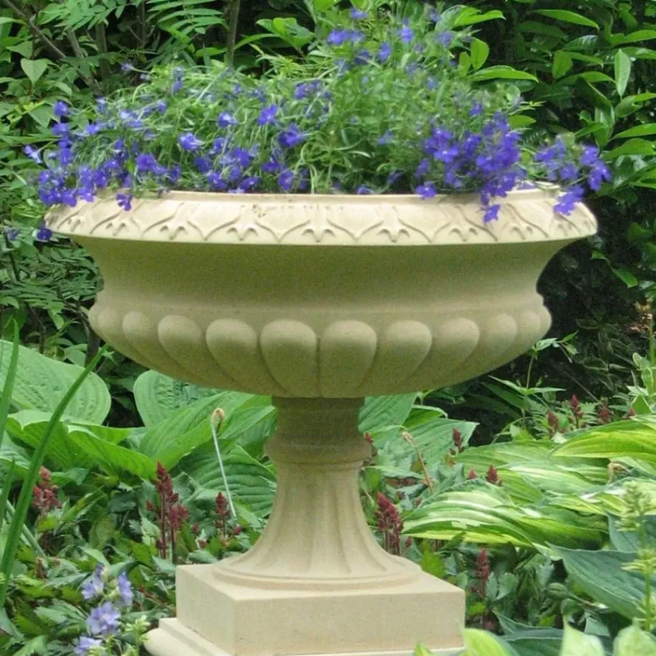 Statues & Sculptures Large|Round^Georgian Tazza Stone Garden Planter on Pedestal