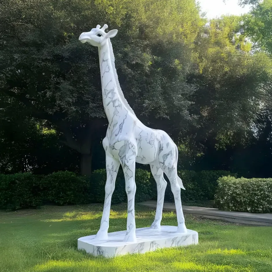 Statues & Sculptures Wildlife|Modern^Gigantic Giraffe 350cm White Marble Garden Statue v6