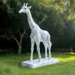 Statues & Sculptures Wildlife|Modern^Gigantic Giraffe 350cm White Marble Garden Statue v4