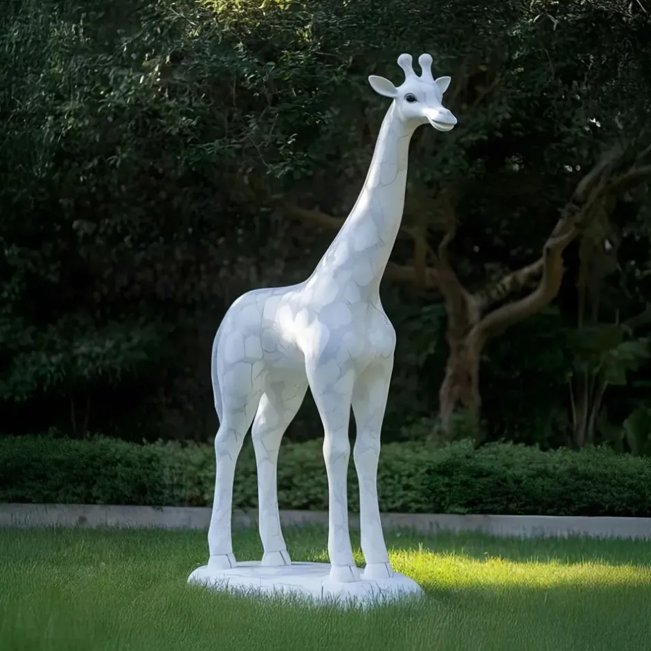 Statues & Sculptures Wildlife|Modern^Gigantic Giraffe 350cm White Marble Garden Statue v2
