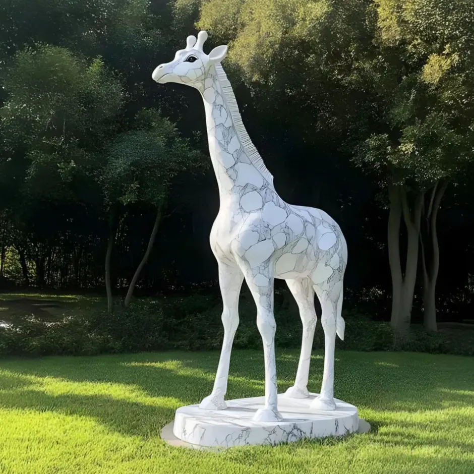 Statues & Sculptures Wildlife|Modern^Gigantic Giraffe 350cm White Marble Garden Statue v3