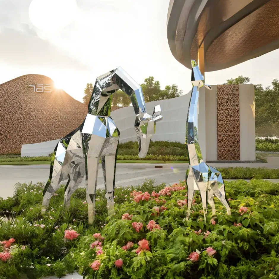 Statues & Sculptures Wildlife|Contemporary^Giraffe 181cm Geometric Metal Garden Sculpture