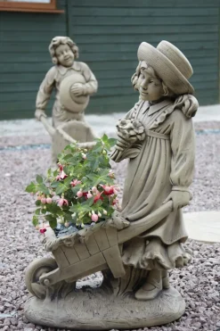 Statues & Sculptures Children^Girl & Barrow Stone Garden Statue