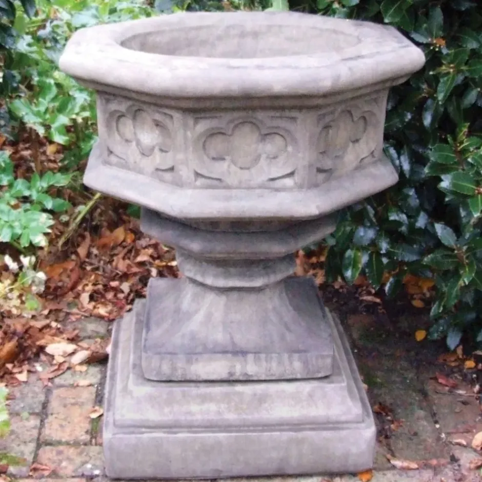 Statues & Sculptures Large|Round^Gothic Font Stone Garden Planter