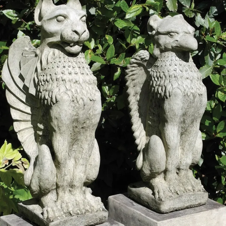 Statues & Sculptures Lions|Griffins^Gothic Griffin & Lion Stone Garden Statues