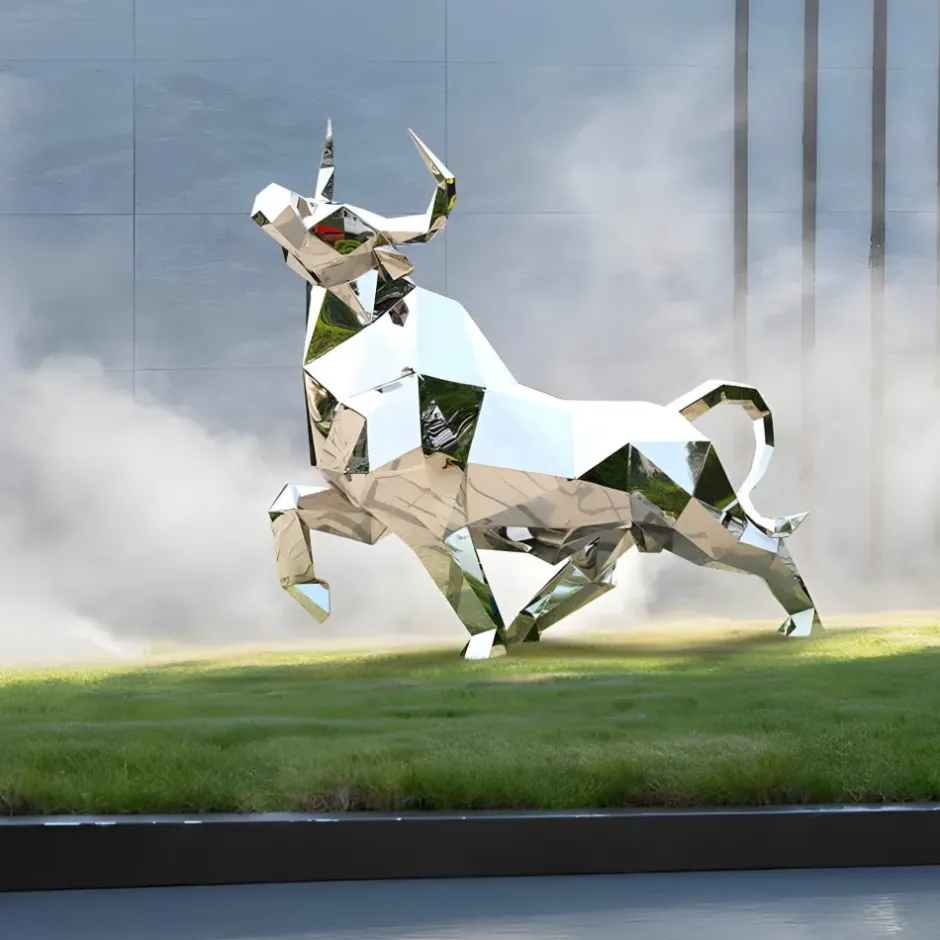 Statues & Sculptures Farm|Contemporary^Grand Bull 200cm Geometric Metal Garden Sculpture