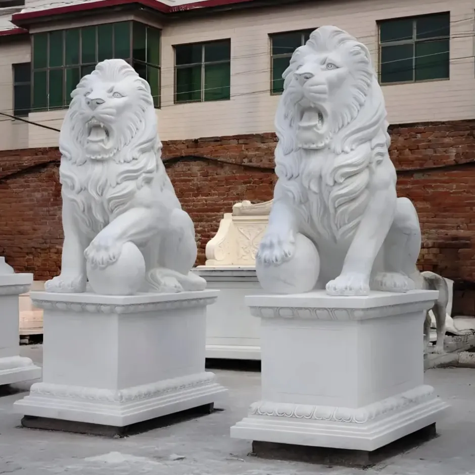 Statues & Sculptures Lions|Modern^Grand Lion 180cm White Marble Garden Statue
