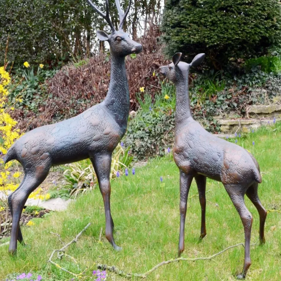 Statues & Sculptures Stags & Deers^Grand Stag & Doe Bronze Metal Garden Statues