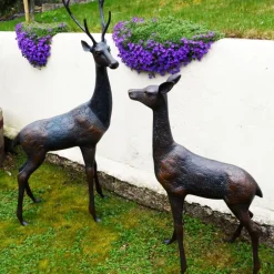 Statues & Sculptures Stags & Deers^Grand Stag & Doe Bronze Metal Garden Statues