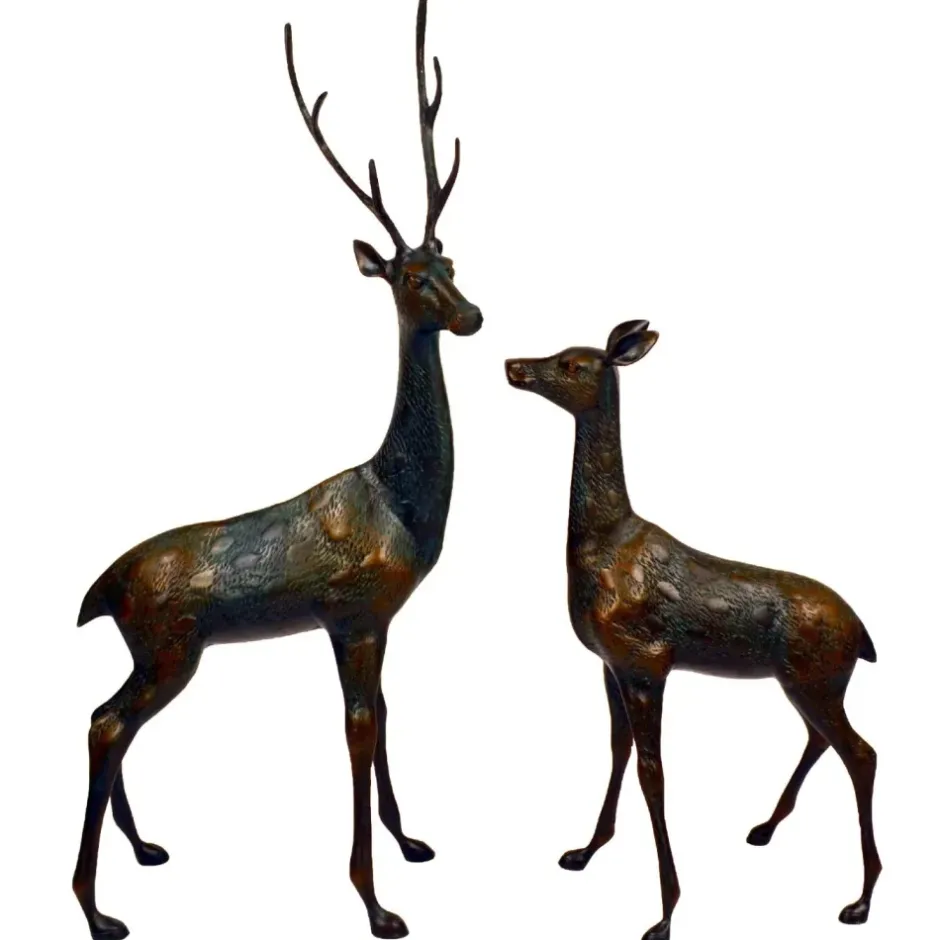 Statues & Sculptures Stags & Deers^Grand Stag & Doe Bronze Metal Garden Statues